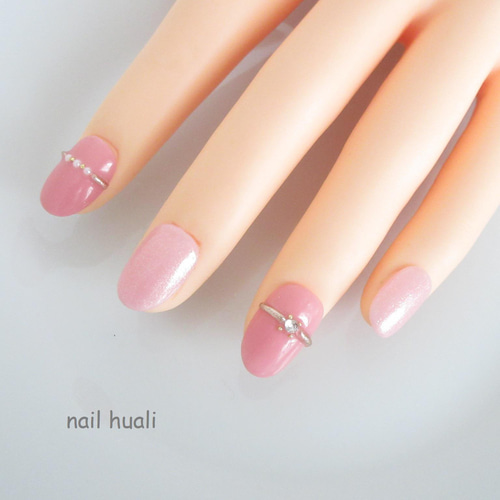 ネイルチップ ジェルネイルチップ リングネイル ピンク 【メール便送料