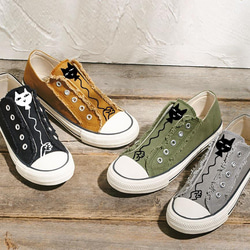 ネコ柄キャンバススニーカー レモンイエロー【22.0～24.5cm