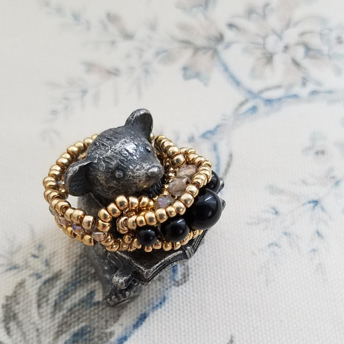 オニキスのハーフエタニティリング風ビーズリング(サイズ選べます。5号  