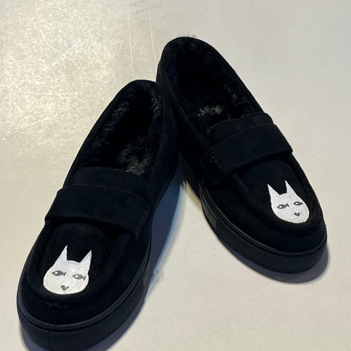 ネコ柄 レディース ボアモカシンシューズ【22.5～25cm】 スニーカー