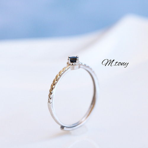 ブラックサファイア 天然石 リング「 ハンサムな黒。一粒」silver925