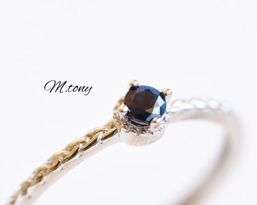 ブラックサファイア 天然石 リング「 ハンサムな黒。一粒」silver925