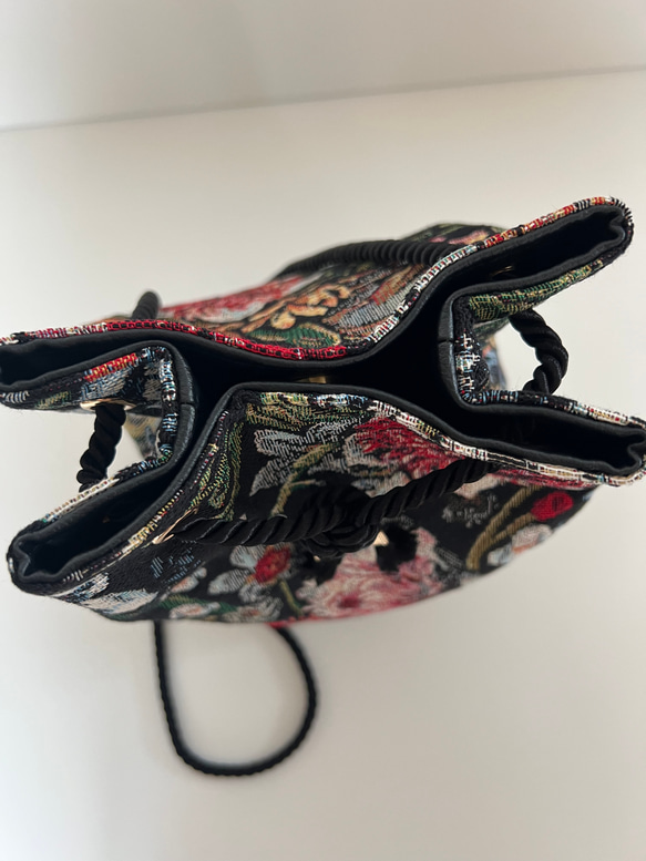 ゴブラン織り丸底巾着バッグ◇シックボタニカル 7枚目の画像