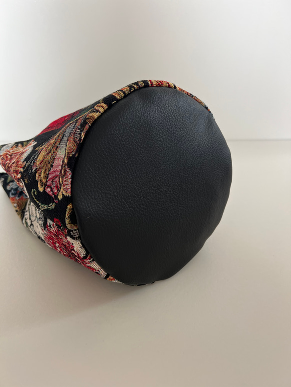 ゴブラン織り丸底巾着バッグ◇シックボタニカル 6枚目の画像