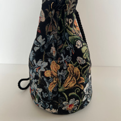 ゴブラン織り丸底巾着バッグ◇シックボタニカル 4枚目の画像