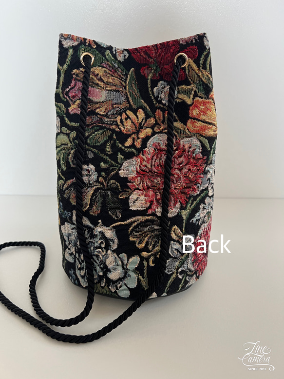 ゴブラン織り丸底巾着バッグ◇シックボタニカル 5枚目の画像