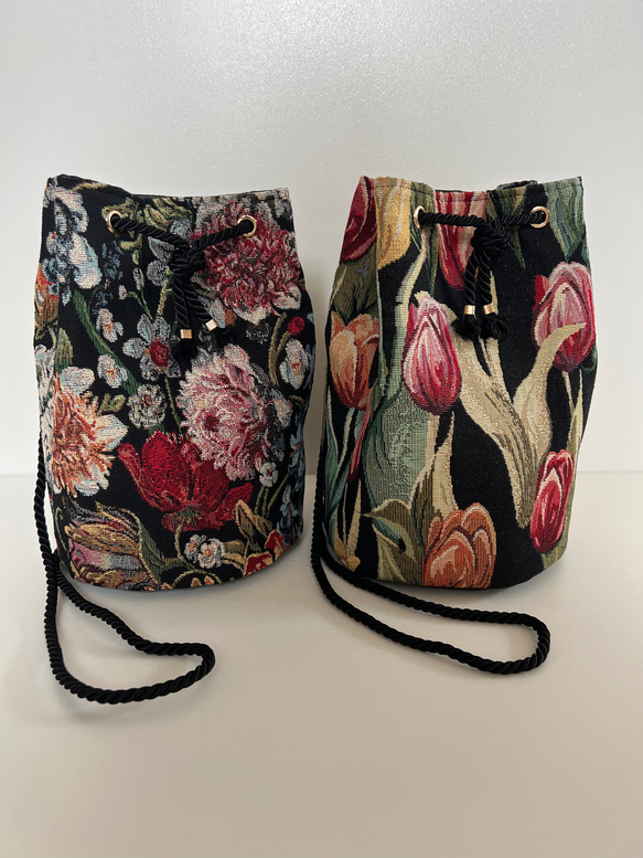 ゴブラン織り丸底巾着バッグ◇シックボタニカル 17枚目の画像