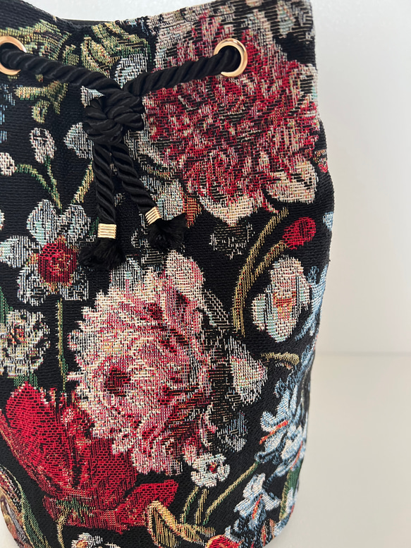 ゴブラン織り丸底巾着バッグ◇シックボタニカル 3枚目の画像