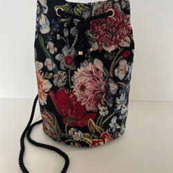 ゴブラン織り丸底巾着バッグ◇シックボタニカル 2枚目の画像