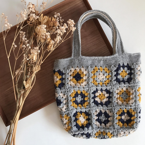 ハンドメイド グラニーバッグ かぎ針編み 花 グラニースクエア