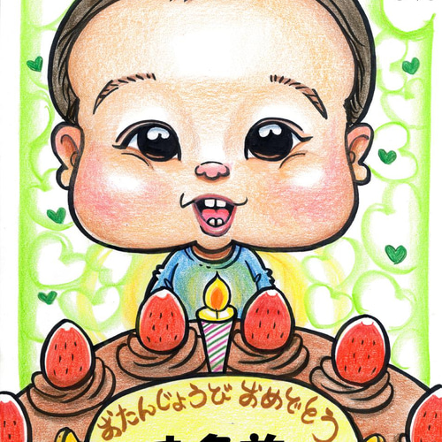 お誕生日 似顔絵 A4サイズ 額入り【送料無料】 イラスト 似顔絵