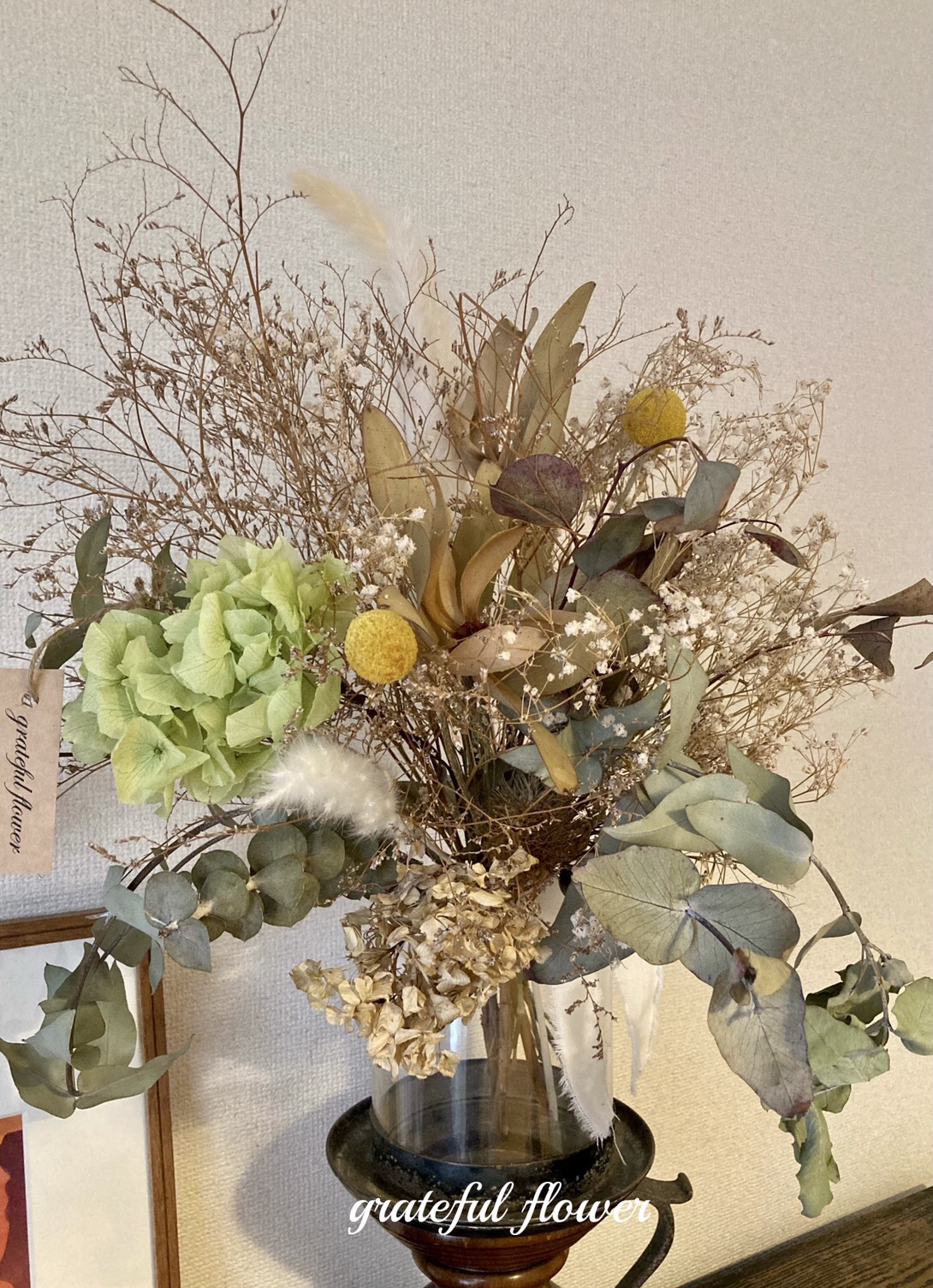ユーカリ香る紫陽花とリューカデンドロンのリース　ドライフラワー ユーカリと紫陽花のナチュラルリース:ドライフラワーリース
