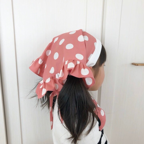 ドット柄フリル付きバンダナ♡ ♡ベージュ ミルクティー