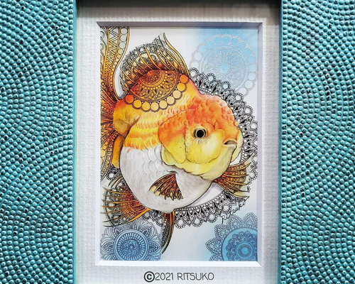 油絵【キビナゴ】一点物の原画/魚の絵 原画 1点もの 額装付き 色鉛筆画 ボールペン画 日本人作家 金魚 金魚の