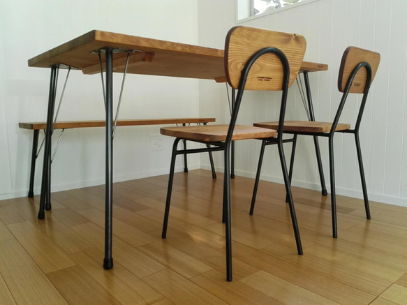 アイアンチェアーS　カフェスタイル　小さめ　キッズ　学習机　椅子　インダストリアル　無垢 1枚目の画像