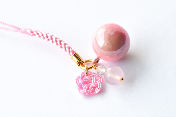 【再再再販】【完全受注製作】“あなただけのための”スターローズクォーツ＋梅結び＋水琴鈴の根付 1枚目の画像
