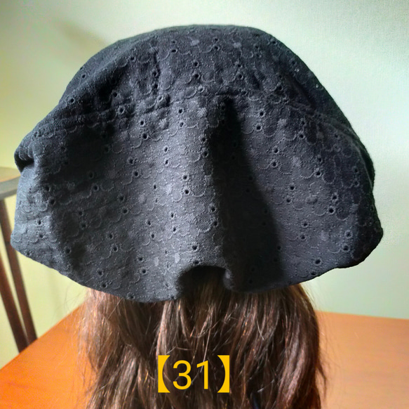 【31】医療帽子　ケア帽子　バンダナキャップ　室内帽子　治療帽子〈黒　刺繍　ダブルガーゼ〉#新作 3枚目の画像