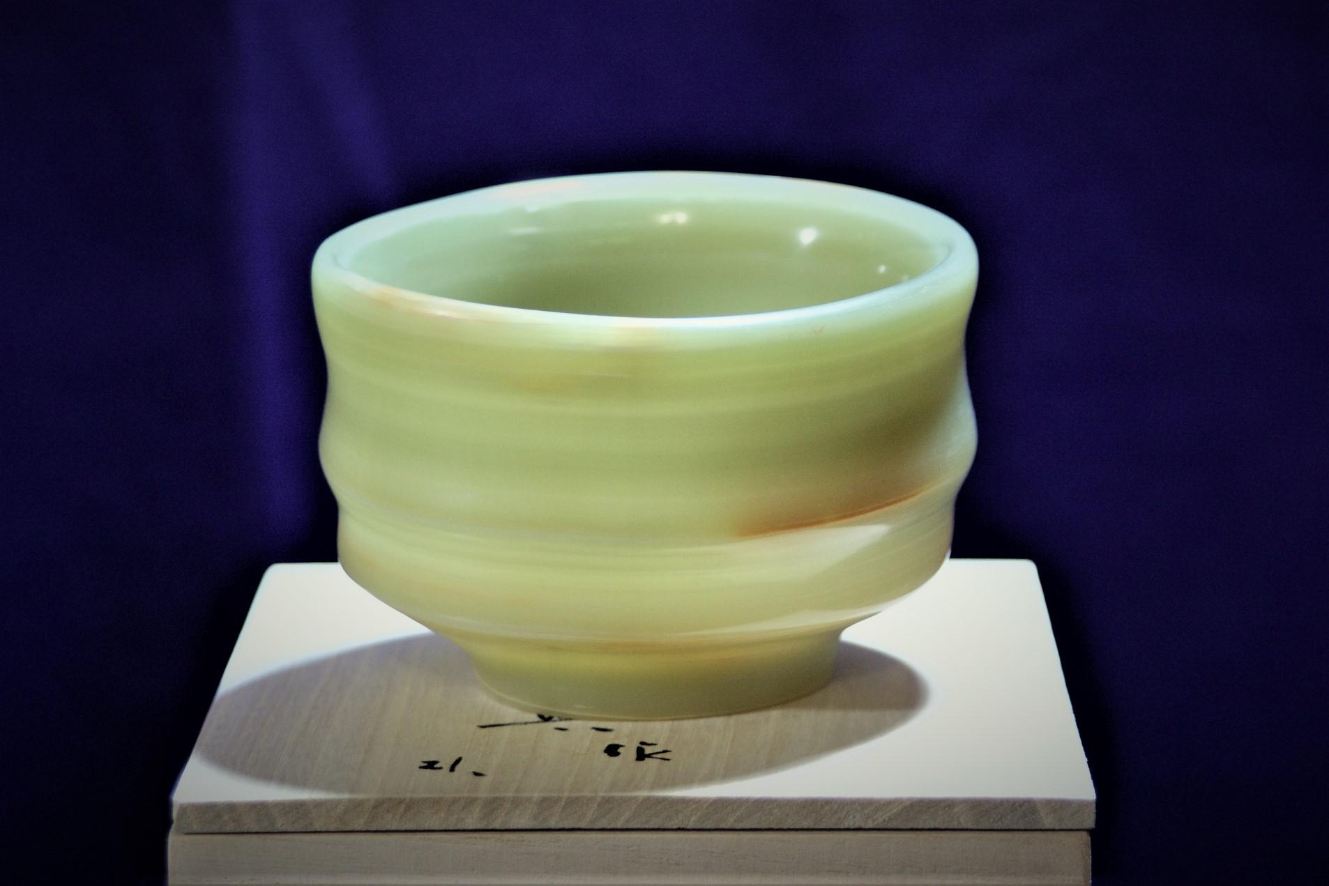抹茶茶碗　『井筒』若竹　天然石オニックス　石の器　彫刻家による手彫りの作品