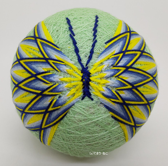 Temari“菊花蝴蝶”淺綠色空間藍色蝴蝶8cm Temari Temari Temari 第2張的照片