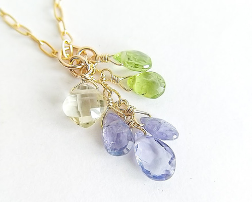 タンザナイトの＜14KGF＞上品三色ネックレス 宝石質レモンクオーツと
