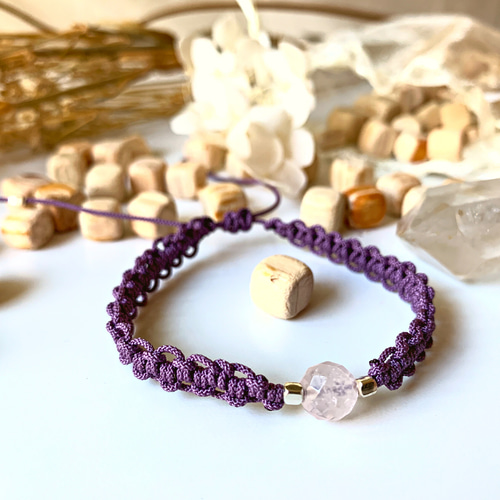 ローズクォーツ 天然石 編み紐ブレスレット ブレスレット ☆ 星宿