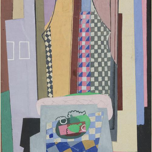 NO.325】カラフルな抽象画アートポスター☆グレイッシュチェック