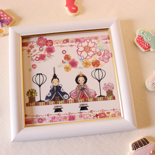 ひなまつり☆おすまし顔のお雛様のインテリアタイル額「ポーセラーツ