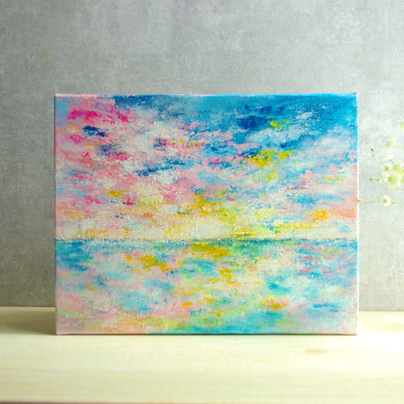 原画】南の島の夕暮れ キャンバス 約273×220×20mm（F3サイズ）送料無料 