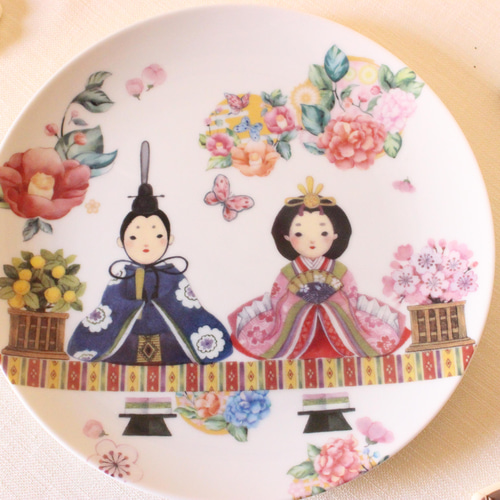 ひなまつり☆おすまし顔のお雛様の19㎝プレート「ポーセラーツ」 中