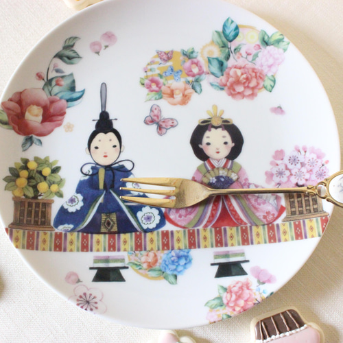 ひなまつり☆おすまし顔のお雛様の19㎝プレート「ポーセラーツ」 中