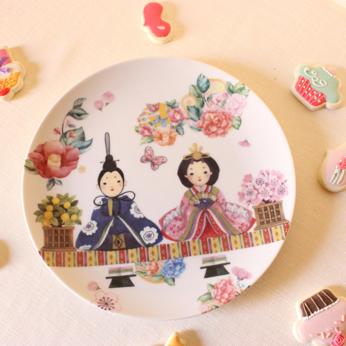 ひなまつり☆おすまし顔のお雛様の19㎝プレート「ポーセラーツ」 中