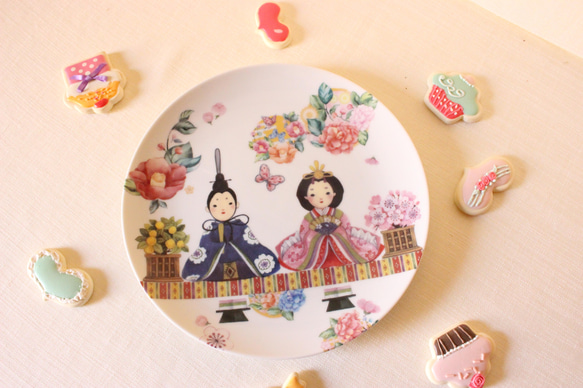 ひなまつり☆おすまし顔のお雛様の19㎝プレート「ポーセラーツ」 中