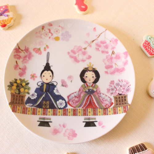 ひなまつり☆おすまし顔のお雛様の19㎝プレート「ポーセラーツ」 中