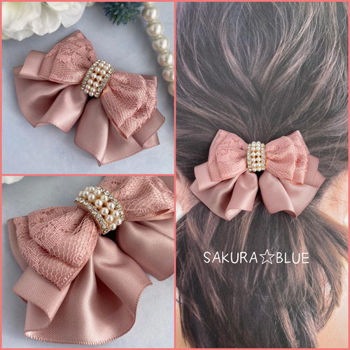 フリルが可愛い♡レースサテンリボンのミニフレアヘアアクセ くすみ