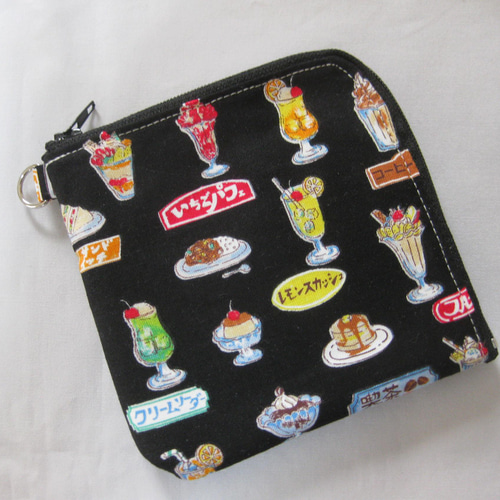 昭和レトロな喫茶店 ハーフウォレット L字ファスナー財布 小銭入れ