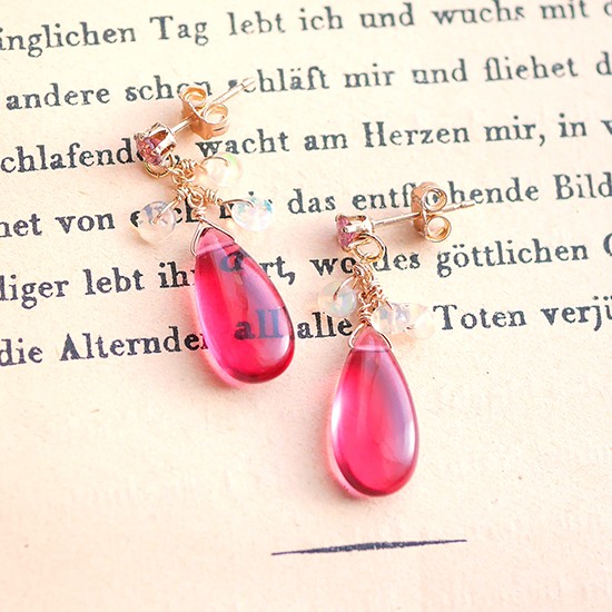 ピアス☆ピンクトルマリン・ルベライトクォーツ・プレシャスオパール