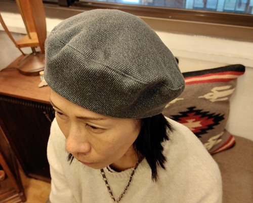 グレー ファー ベレー帽 受注製作）No13 M~58cm ベレー帽 コットンツイル（グレー