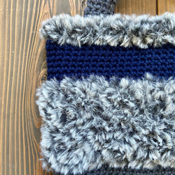 エコファー使い手編みミニバッグ(ネイビー×グレー) 6枚目の画像