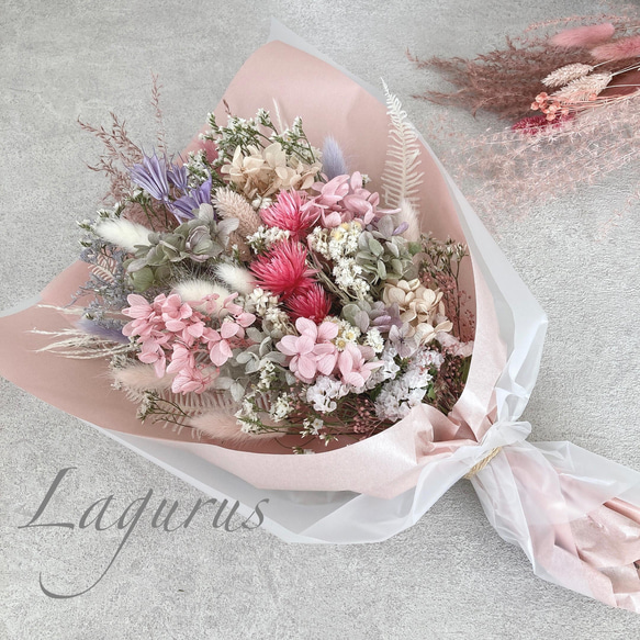 dry flower bouquet pink 40センチ　 1枚目の画像
