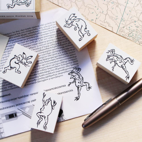 スタンプ かわいい はんこ 木製 ゴム印 セット (#49) 鳥獣戯画