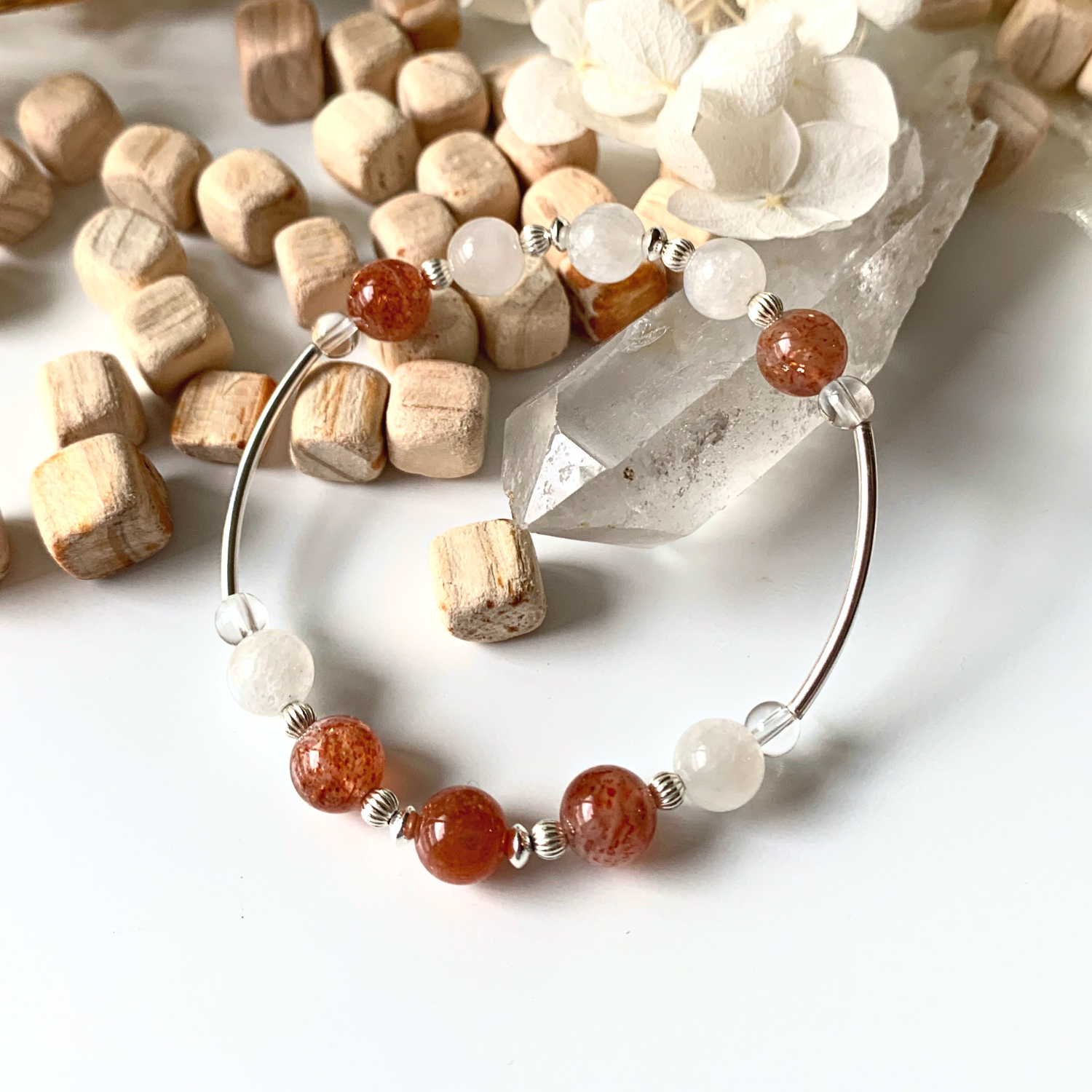 【自信・勇気】サンストーンxブルームーンストーン　天然石 ブレスレット