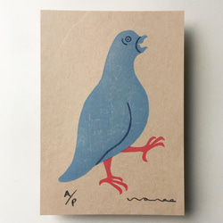鳩 ハト 木版画 ポストカードサイズ 1枚目の画像