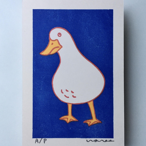 木版画 アヒル 鳥 ポストカードサイズ 版画 wahee 通販 13124531