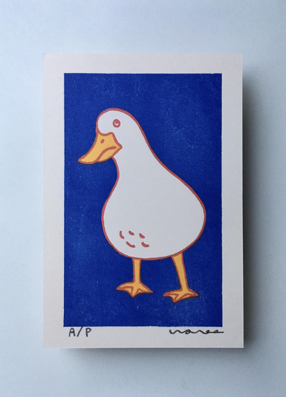 木版画 アヒル 鳥 ポストカードサイズ 版画 wahee 通販 13124531