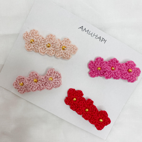 パールつき3連小花 花 ベビーヘアクリップ 赤ちゃん ヘアピン オーダーメイド パールつき3連小花 花 ベビーヘアクリップ 赤ちゃん ヘアピン オーダー