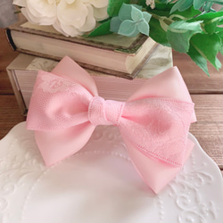 レーストリプルリボン ピンク バレッタ ポニーフック ゴム 桜色 入学式