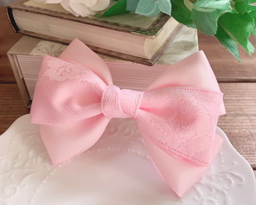 レーストリプルリボン ピンク バレッタ ポニーフック ゴム 桜色 入学式