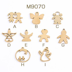 M9070-H  15個 ステンレス製 メタルチャーム 人物 天使 ゴールド 全9種 3X（5ヶ） 1枚目の画像