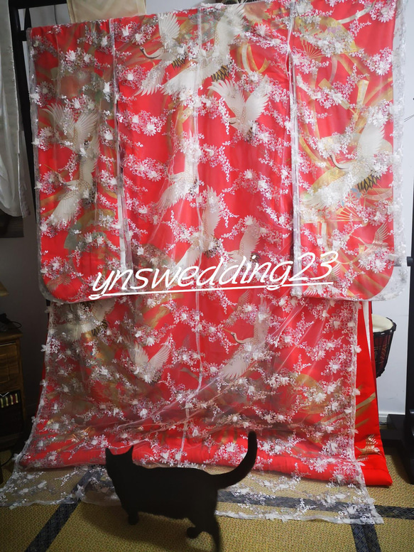 チュール打掛　オーガンジー打掛　着物　オーバードレス　レース羽織　ウエディングドレス　お色直し　刺繍　色変更可能　3D立 3枚目の画像