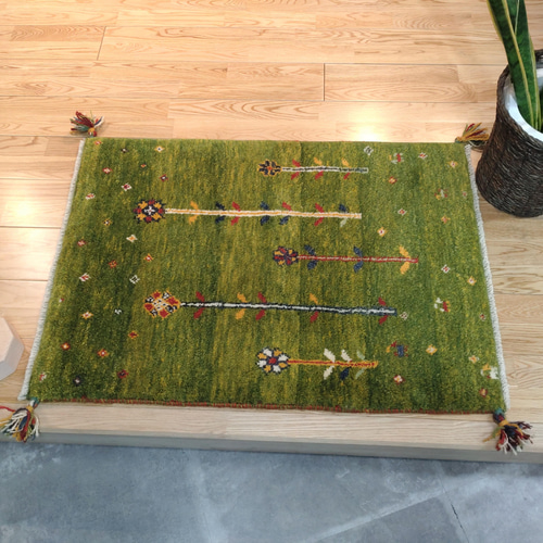 【夏のキャンペーン】ペルシャ　ギャッベ 玄関　90×62 ベージュ生命の木　葉 新規入荷】ペルシャ ギャッベ 玄関マット大 115x85cm 生命の木